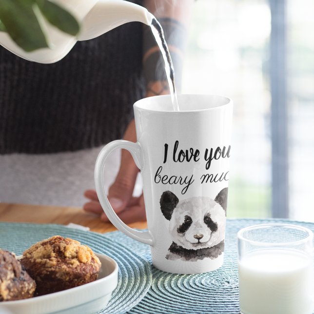 Taza De Café Latte Moderno Te Amo Mucho Panda Blanco Y Negro (Subido por el creador)