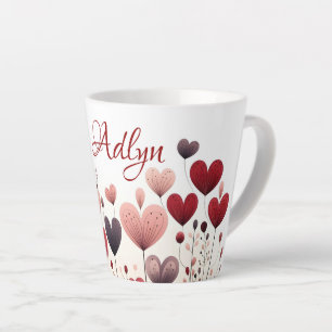 Taza De Café Latte Modish Custom Name Heart-Shaped Floral Love Design