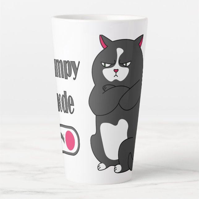 Taza De Café Latte Modo gruñón en gato gordo gracioso (Anverso)