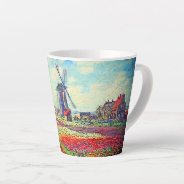 Taza De Café Latte Molino de viento Monet Tulips (Ángulo derecho)
