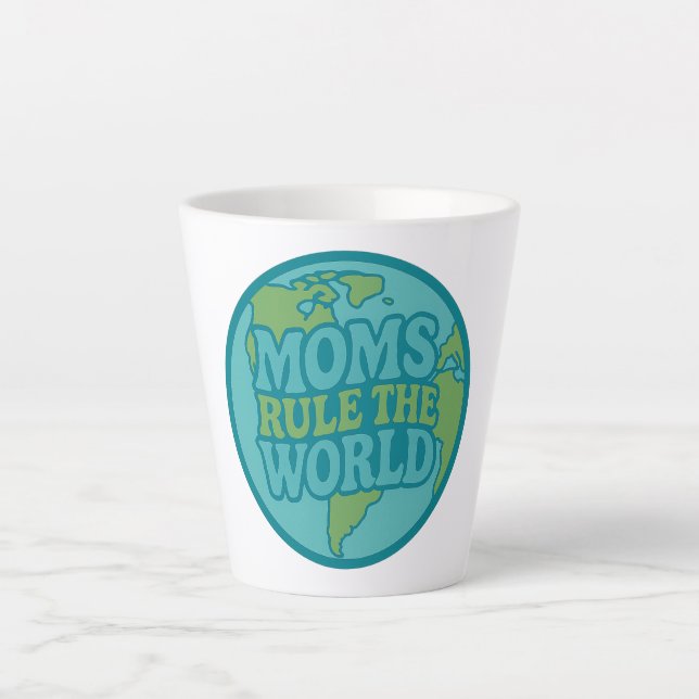 Taza De Café Latte Moms Rule the World Groovy Globe (Anverso)