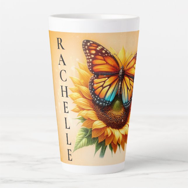 Taza De Café Latte Monarca del girasol (Anverso)