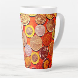 Taza De Café Latte Monedas Mundiales