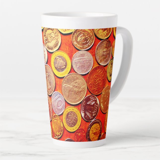 Taza De Café Latte Monedas Mundiales (Ángulo derecho)