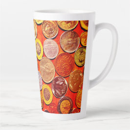 Taza De Café Latte Monedas Mundiales