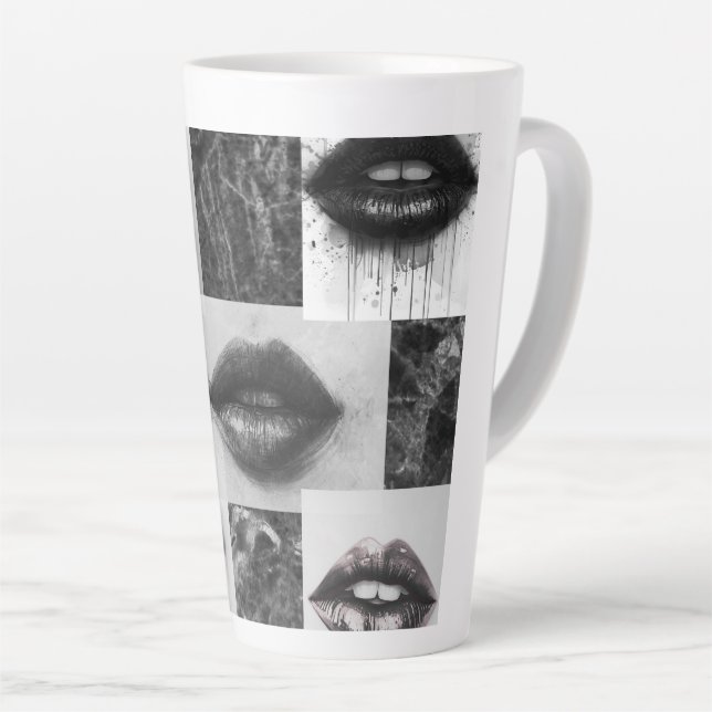Taza De Café Latte Monochrome Lips Latte Mug – Stylish Black & White  (Ángulo derecho)
