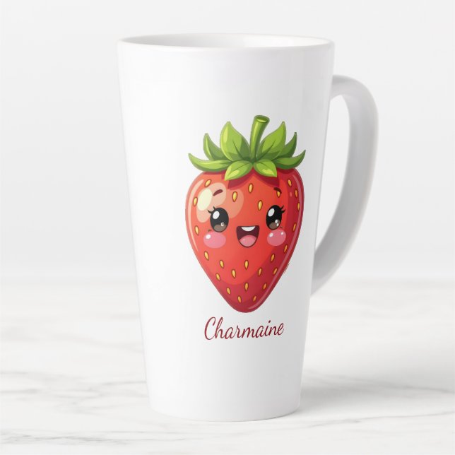 Taza De Café Latte Monogram cute strawberry kawaii (Ángulo derecho)