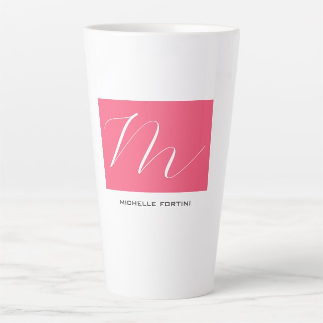 Taza De Café Latte Monograma Atractivo Llanura Moderna Rosa Blanca (Anverso)