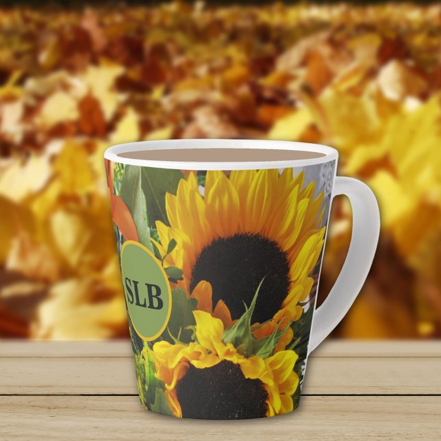 Taza De Café Latte Monograma Autumn Sunflowers Photo Print 12oz (Subido por el creador)