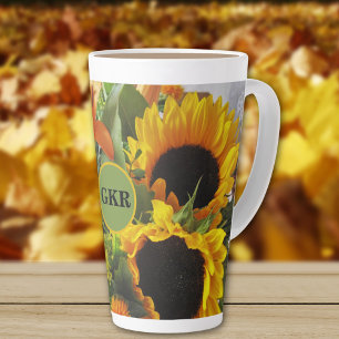 Taza De Café Latte Monograma Autumn Sunflowers Photo Print 17oz