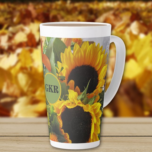 Taza De Café Latte Monograma Autumn Sunflowers Photo Print 17oz (Subido por el creador)