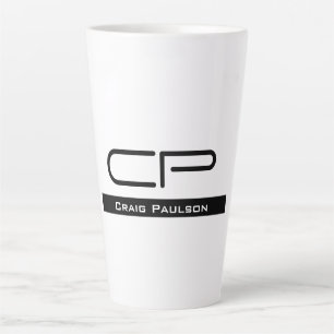 Taza De Café Latte Monograma blanco negro Nombre moderno sencillo