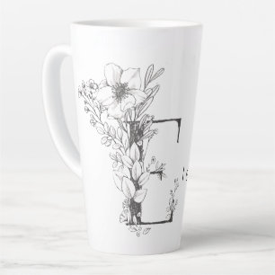 Taza De Café Latte Monograma Botánico Floral "E" Texto Personalizado