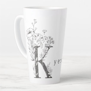 Taza De Café Latte Monograma Botánico Floral "K" Texto Personalizado