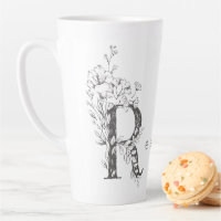 Monograma Botánico Floral "R" Personalizado Texto 