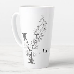 Taza De Café Latte Monograma Botánico Floral "Y" Personalizado Texto 