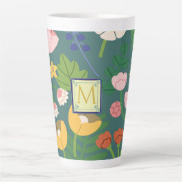 Taza De Café Latte Monograma botánico primavera