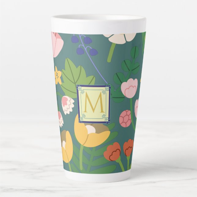 Taza De Café Latte Monograma botánico primavera (Anverso)