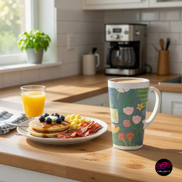 Taza De Café Latte Monograma botánico primavera