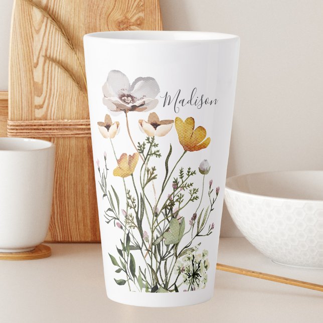 Taza De Café Latte Monograma Caligrafía Flora silvestre seca seca Bou (In situ)
