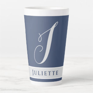 TAZA DE CAFÉ LATTE MONOGRAMA CLÁSICO SENCILLO INICIAL NOMBRADO PLATA 