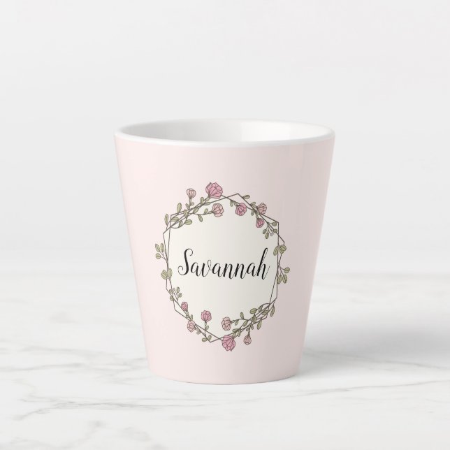 Taza De Café Latte Monograma con nombre personalizado de flor de colo (Anverso)