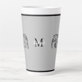Taza De Café Latte Monograma Cute Graphics Elephant Personalizado Neg