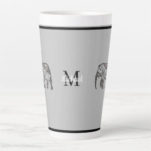 Taza De Café Latte Monograma Cute Graphics Elephant Personalizado Neg