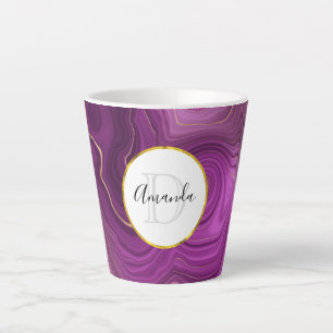 Taza De Café Latte Monograma De Ametismo Púrpura Y Agentes Abstractos