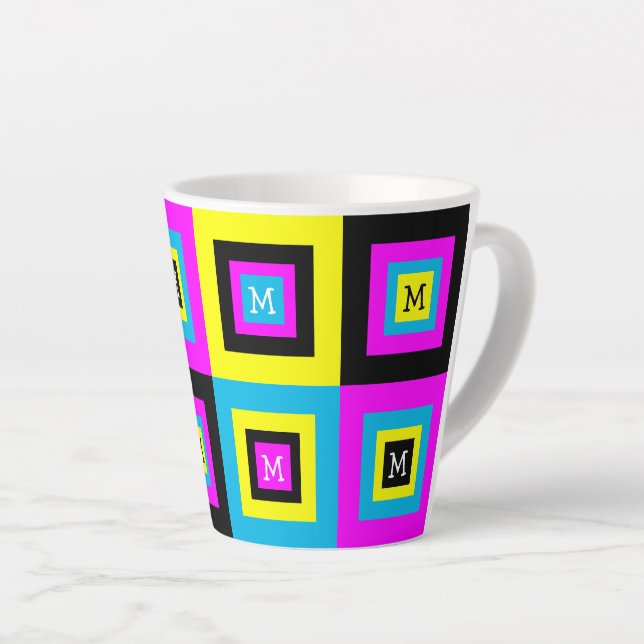 Taza De Café Latte Monograma de cuadrados geométricos CMYK (Ángulo derecho)