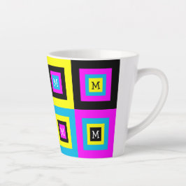 Taza De Café Latte Monograma de cuadrados geométricos CMYK