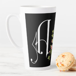 Taza De Café Latte Monograma de desplazamiento elegante con peluca fl