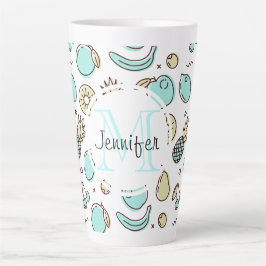 Taza De Café Latte Monograma de dibujo de línea de sumergimiento de p