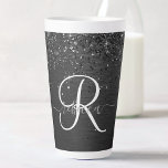 Taza De Café Latte Monograma de espuma de Purpurina negro personaliza<br><div class="desc">Personalice fácilmente este elegante y moderno diseño de pulsera de latte con un purpurina brillante negro de bonito sobre un fondo metálico negro cepillado.</div>