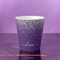 Monograma de Girly Glam Purpurina de Plata Púrpura