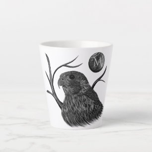 Taza De Café Latte Monograma de la luna llena del halcón