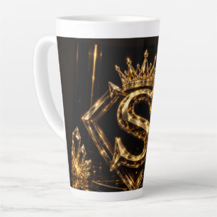 Taza De Café Latte Monograma de letra S dorada de lujo con corona de