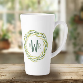 Taza De Café Latte Monograma de marco de verde acuarela ID667