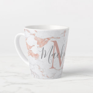 Taza De Café Latte Monograma de Mármol de Rosa de moda Girly