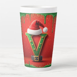 Taza De Café Latte Monograma de Navidad Gorro de Santa V Para Regalos