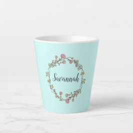 Taza De Café Latte Monograma De Nombre De Guión personalizado En Flor