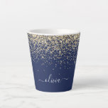 Taza De Café Latte Monograma de nombre femenino con brillo azul marin<br><div class="desc">Taza de café con leche y nombre de monograma con brillo azul marino y dorado. Esto hace el regalo perfecto para cumpleaños de 16 años,  boda,  despedida de soltera,  aniversario,  baby shower o fiesta de soltera para alguien que ama el glamour de lujo y los estilos chic.</div>