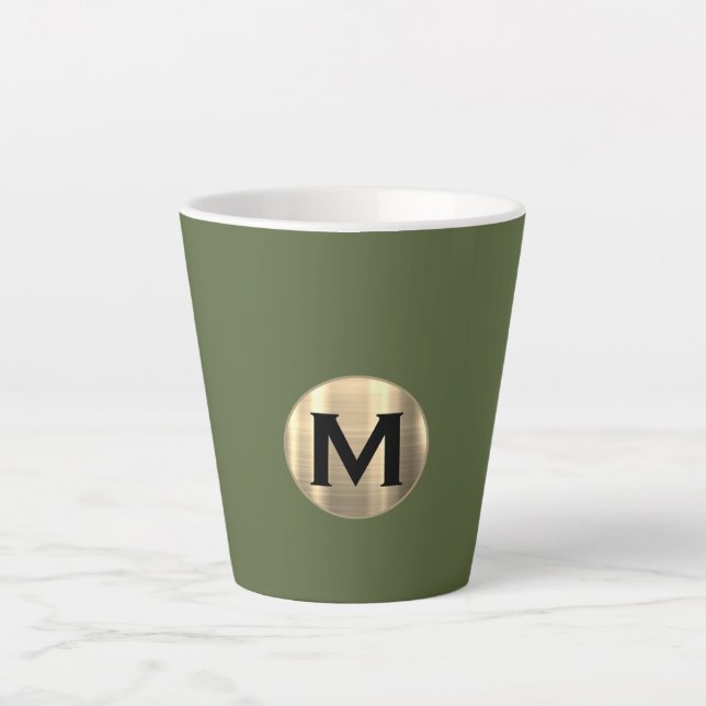 Taza De Café Latte Monograma de oro verde oliva moderno (Anverso)