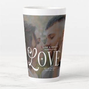 Taza De Café Latte Monograma de parejas de fotos de boda personalizad