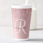 Taza De Café Latte Monograma de Purpurina Metalizado cepillado de col<br><div class="desc">Personaliza fácilmente este diseño de pulsera de latte de moda a la moda,  con un purpurina brillante rosa y de color rosa bonito sobre un fondo metálico de color rosa roto.</div>