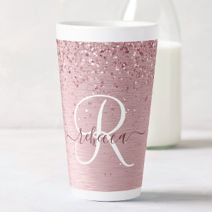 Taza De Café Latte Monograma de Purpurina Metalizado cepillado de col