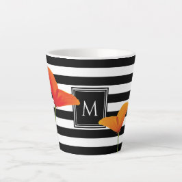 Taza De Café Latte Monograma de rayas negras de Moda de amapola