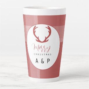 Taza De Café Latte Monograma de Red Tartan Deer Antlers