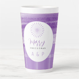 Taza De Café Latte Monograma de tartán morado moderno urbano