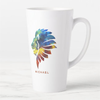 Taza De Café Latte Monograma del nombre de la acuarela del león de la